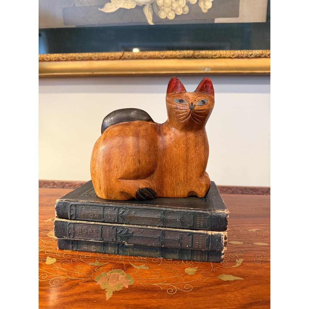 Vintage Hand Carved Wooden Cat Folk Art Sculpture - Picture 3 of 17